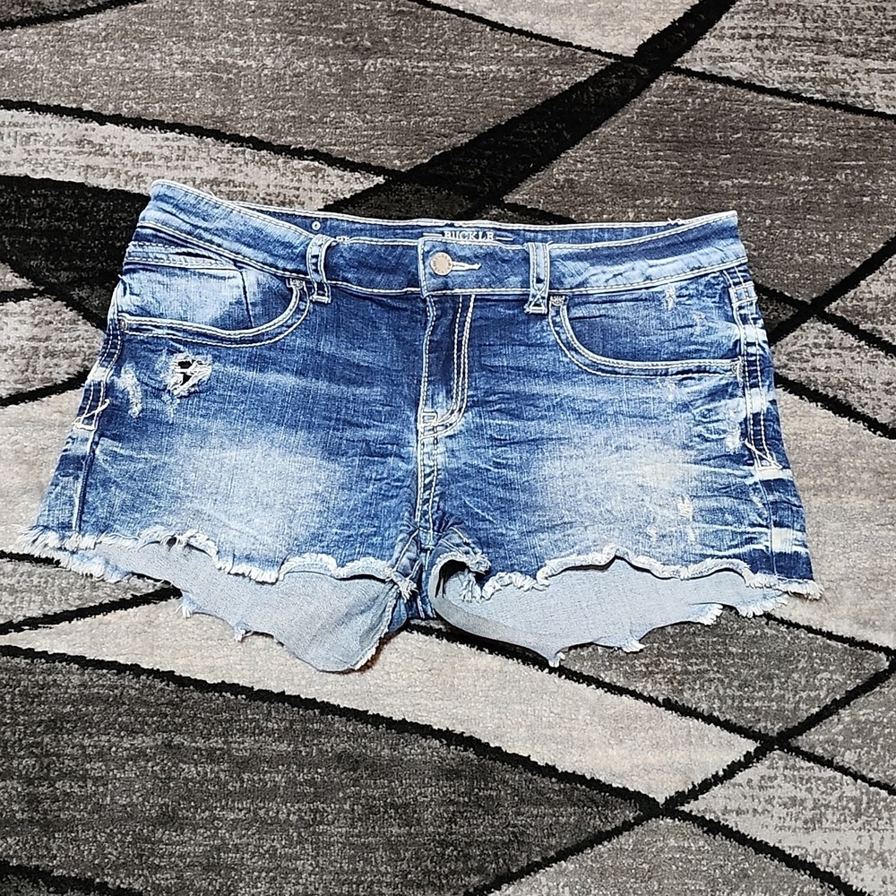 BUCKLE BLACK FIT NO. 53 DISTRESSED EMBROIDERED RAW-EDGE DENIM JEAN SHORT… - Picture 6 of 14